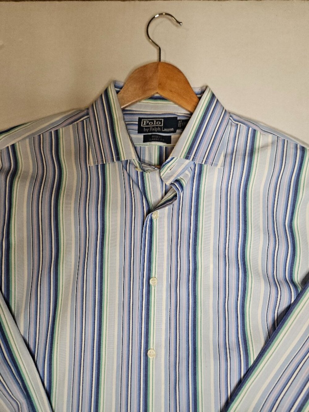 Polo Ralph Lauren Regent Classic Fit 17 1/2 Blue Striped Button Down Shirt
